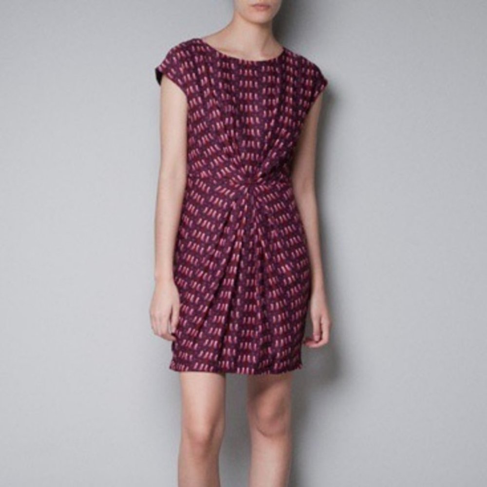 Zara Trafaluc Draped Bird Print Dress